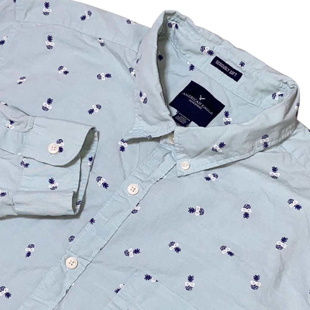 American Eagle Pineapple Print Button Down Tropical Cruise Shirt Long Sleeve XXL